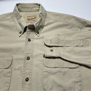 Woolrich Shirt Mens Large Tan Pro C.A.S.T. Long Sleeve Cotton Outdoor